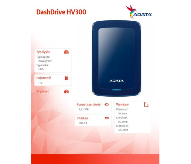 ADATA HV300 1TB USB 3.2 Gen. 1 Niebieski - 427325 - zdjęcie 2